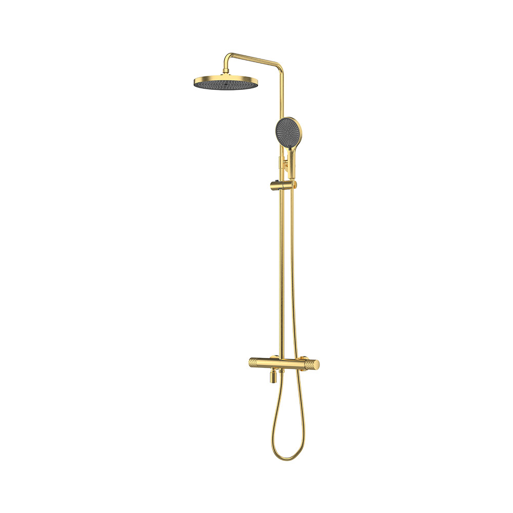 Conjunto de coluna de chuveiro de alavanca dupla - ouro escovado