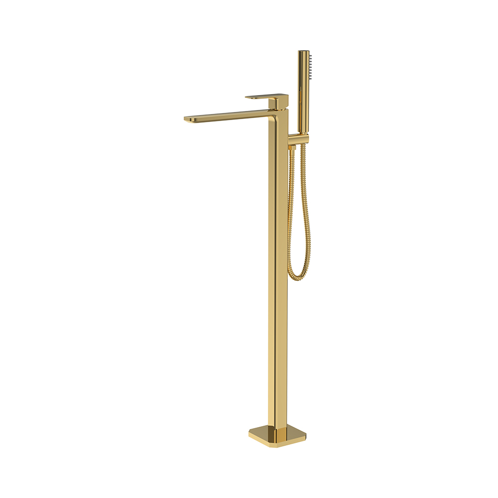 Piso de pé banheiro misturador-escovado ouro