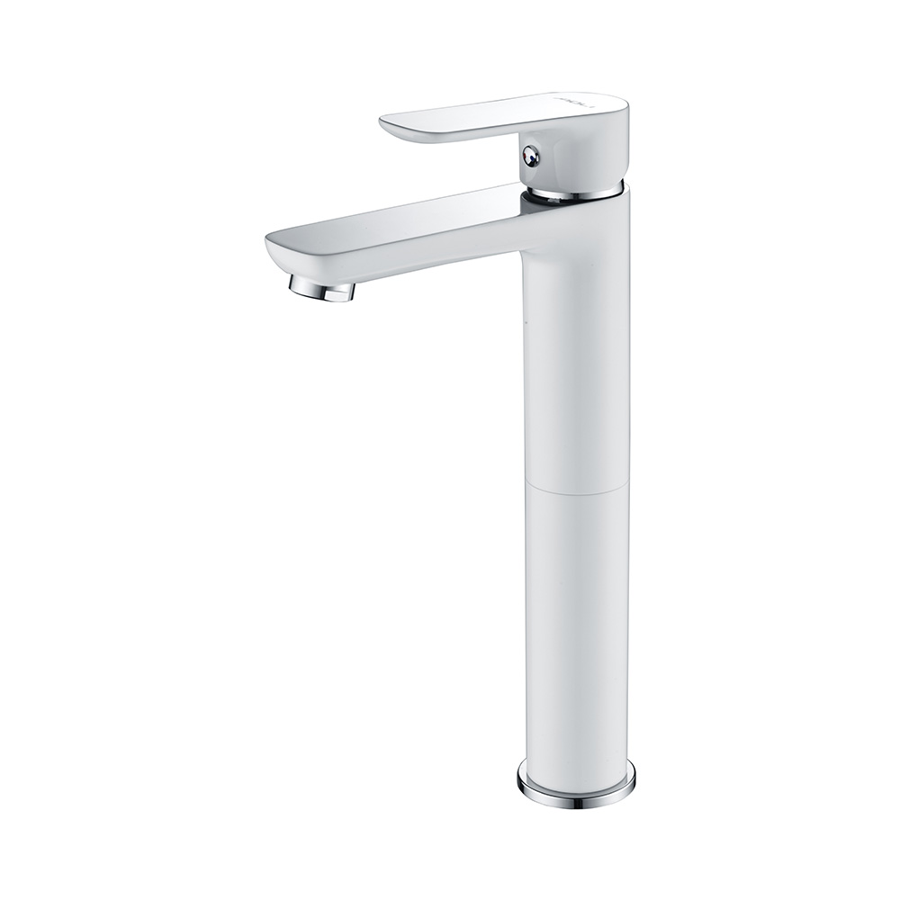 Single Lever Tall Washbasin Mixer- Chrome & White